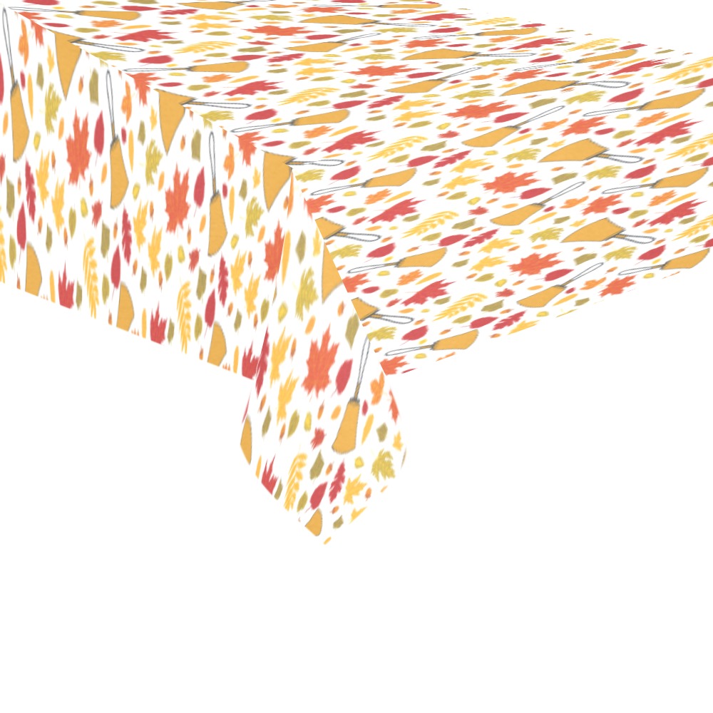 Handbell Falling Leaves White Tablecloth 104"x60"