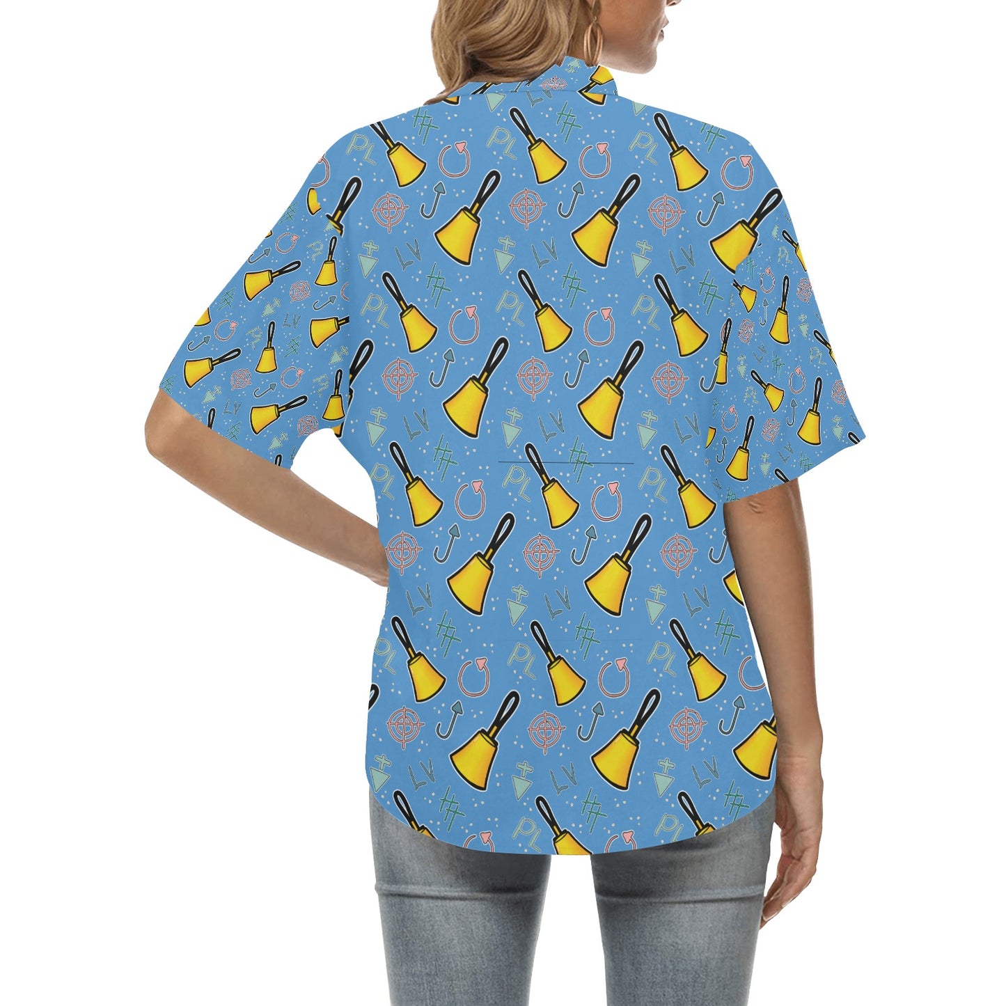 Cartoon Handbell Hawaiian Shirt for Women - Blue