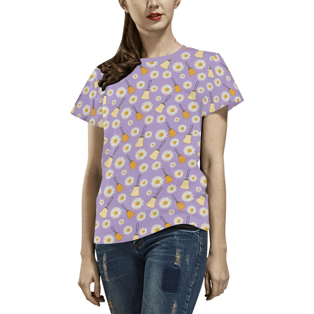 Purple Handbells & Daisies Women's All Over Print T-shirt