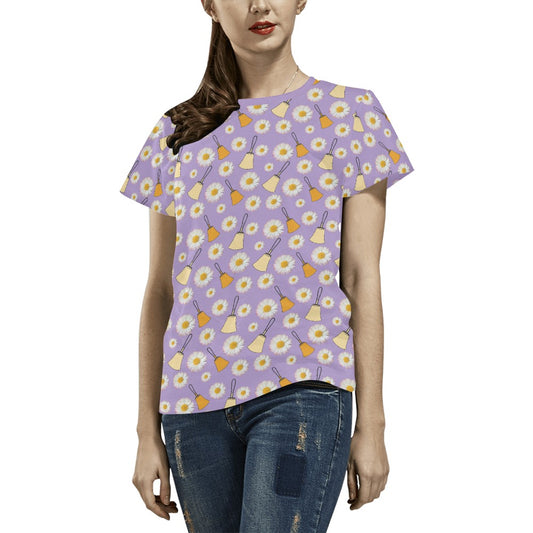 Purple Handbells & Daisies Women's All Over Print T-shirt