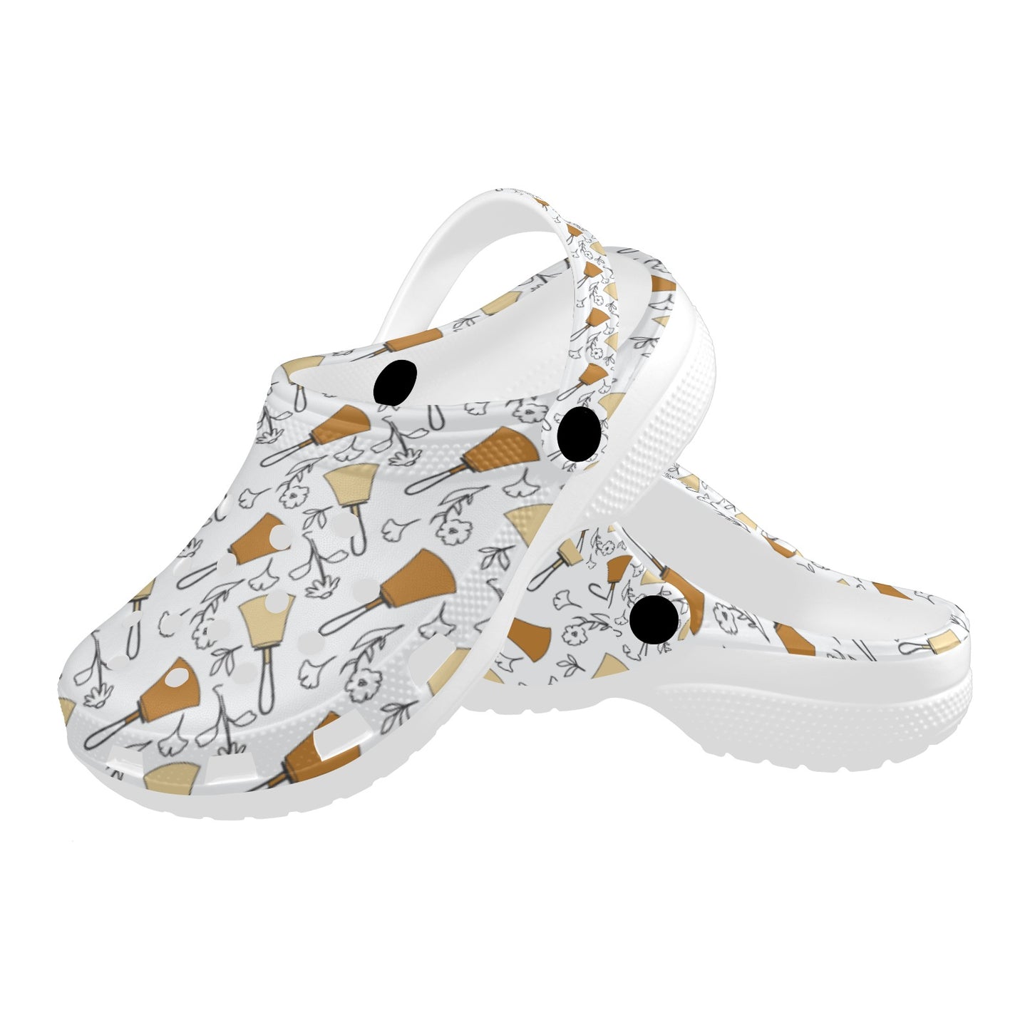 Bell Floral Black & White Custom Print Adults Clogs