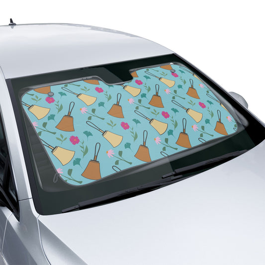 Handbell Car Sun Shades - Vibrant Handbell & Floral Design for Stylish Vehicle Protection