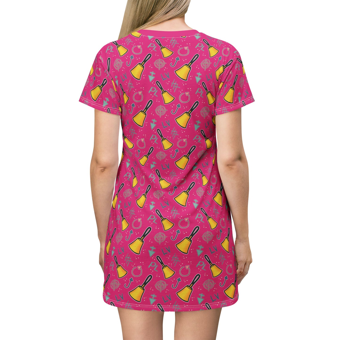 T-Shirt Dress - Cartoon Handbell print - Pink
