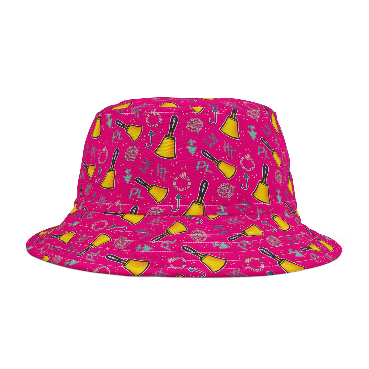 Bucket Hat - Cartoon Handbell Print Pink