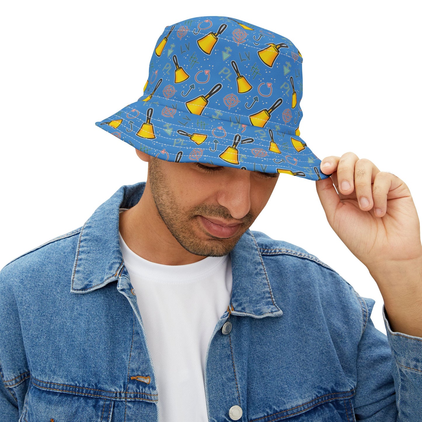 Blue Handbell Pattern Bucket Hat for Summer Fun