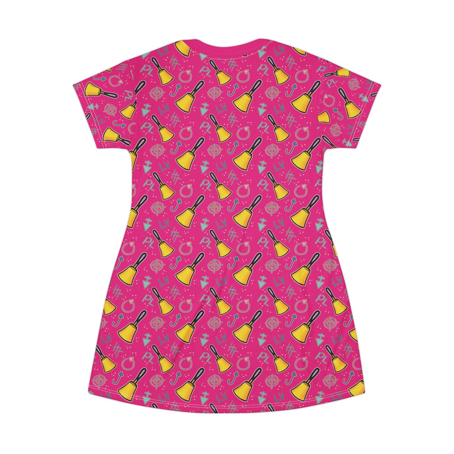 T-Shirt Dress - Cartoon Handbell print - Pink