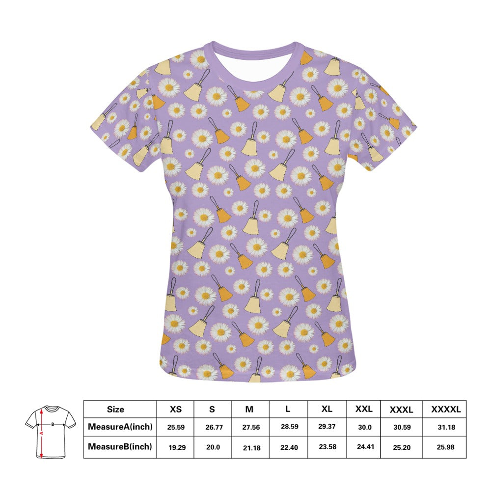 Purple Handbells & Daisies Women's All Over Print T-shirt