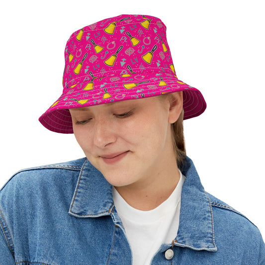 Bucket Hat - Cartoon Handbell Print Pink