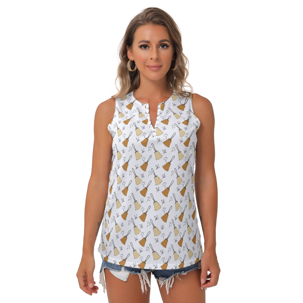 Bell Floral Black & White Women's Sleeveless V-Neck Top