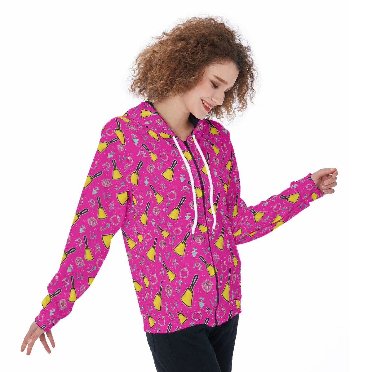 Cartoon Handbell Women's Zip Up Hoodie