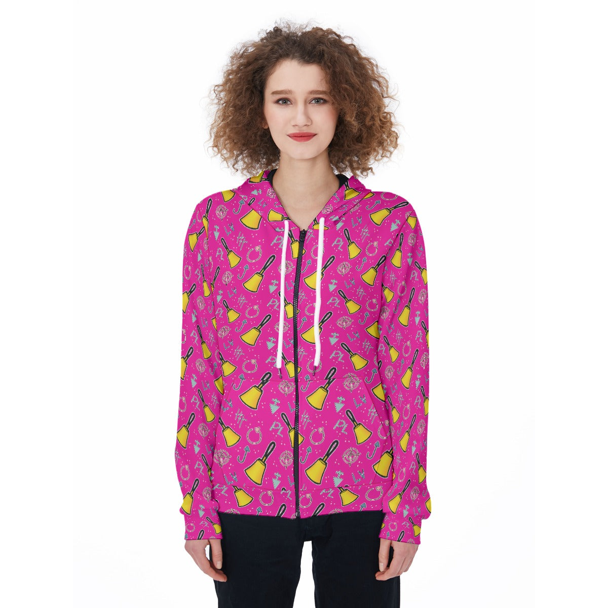 Cartoon Handbell Women's Zip Up Hoodie