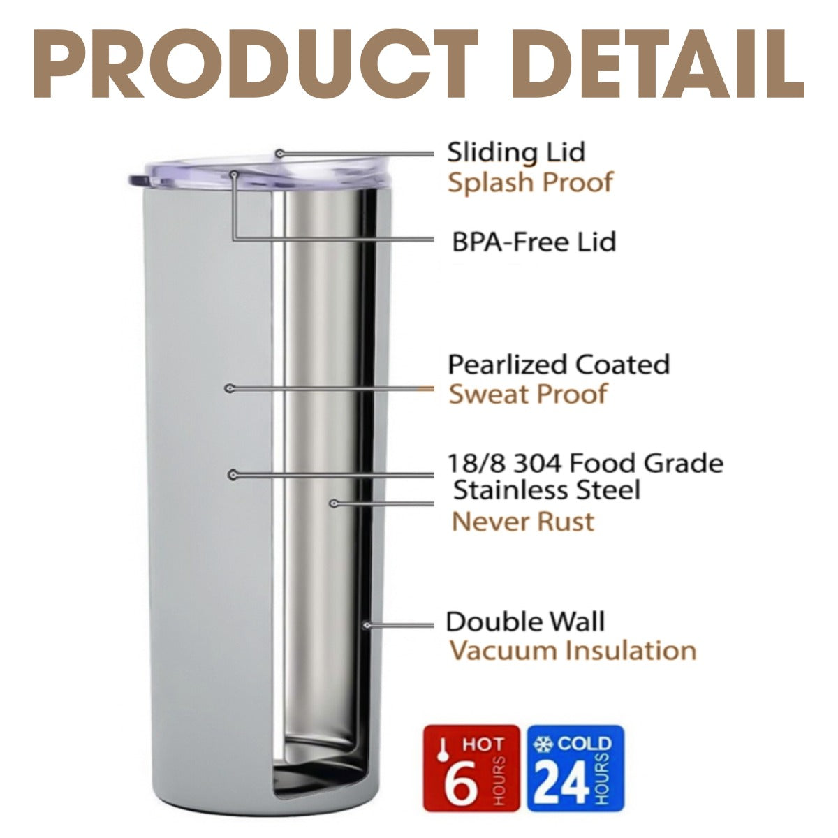 Handbell Falling Leaves 20OZ Straight Cup With Sliding Lid For The USA