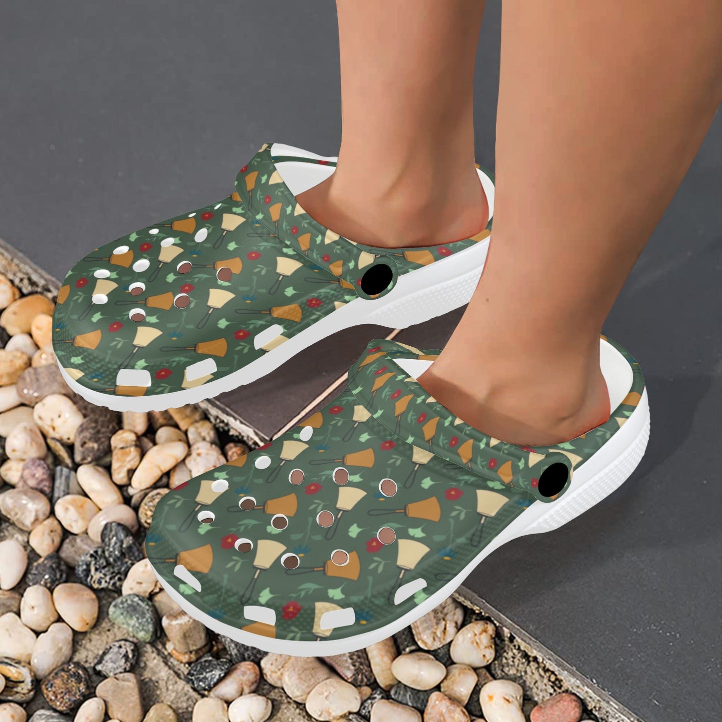 Bell Floral Deep Teal Print Adults Clogs