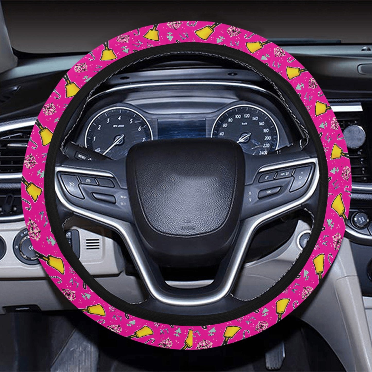 Cartoon Handbell Pink Steering Wheel Cover