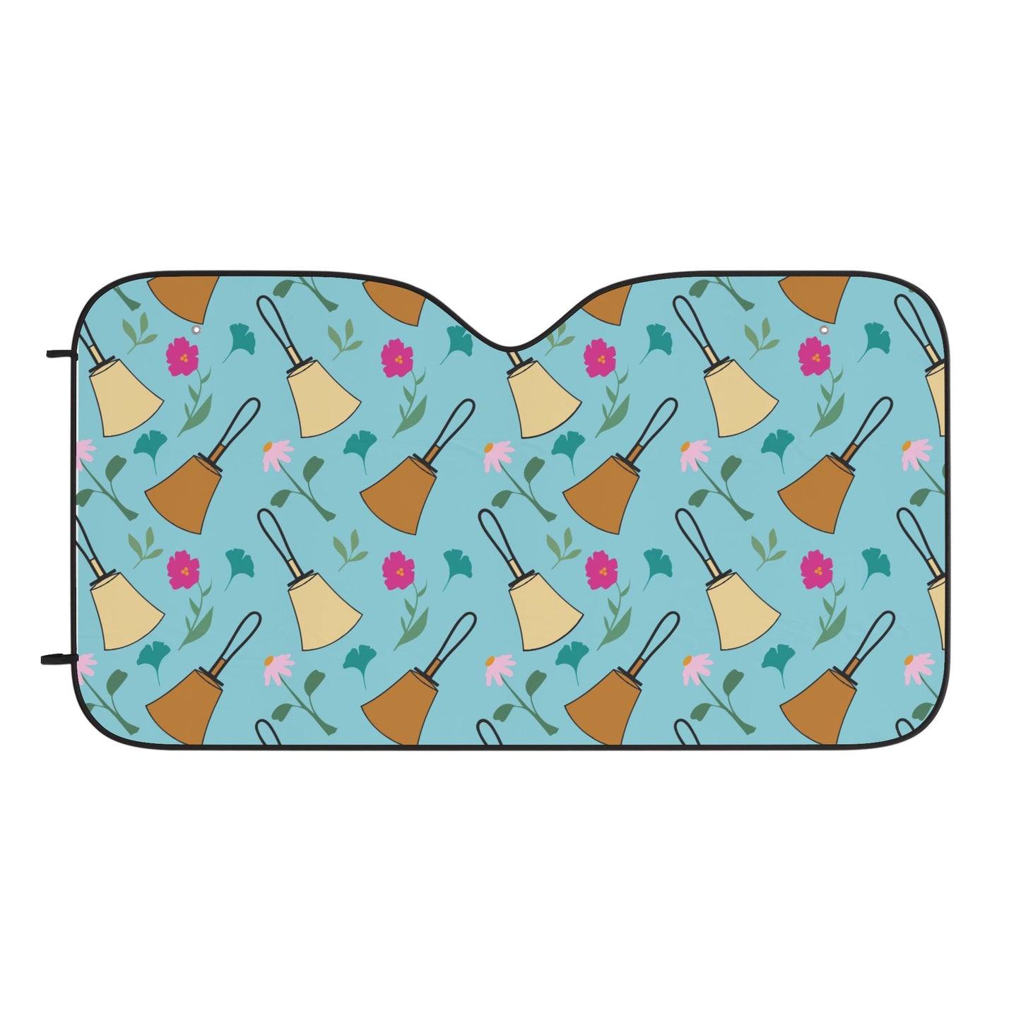 Handbell Car Sun Shades - Vibrant Handbell & Floral Design for Stylish Vehicle Protection
