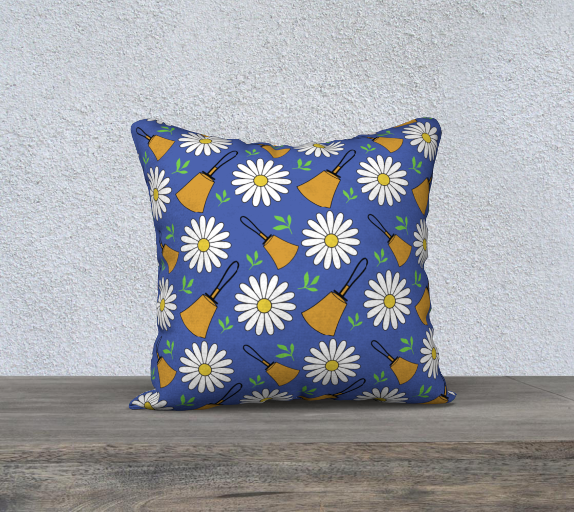 Bells & Daisy Blue 18x18 pillow cover