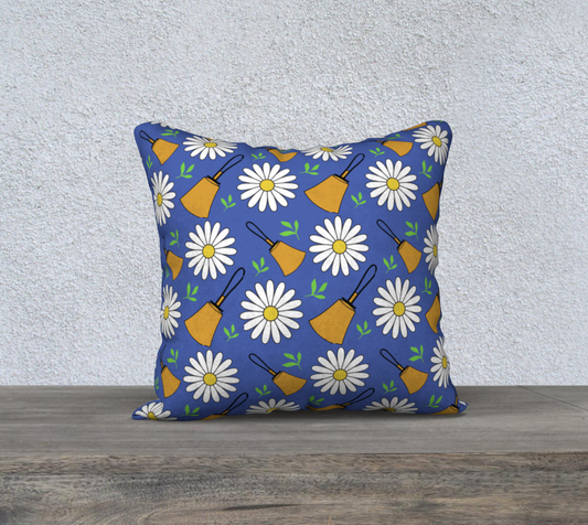 Bells & Daisy Blue 18x18 pillow cover