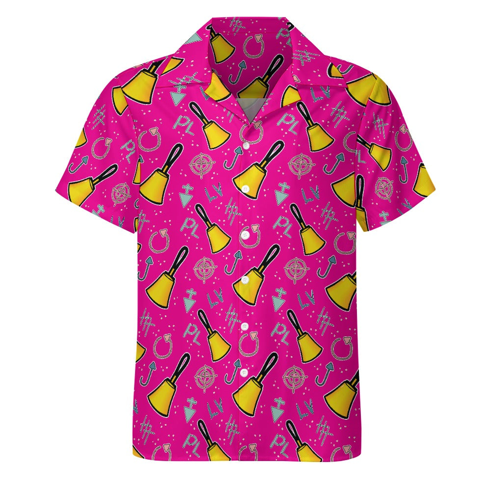Cartoon Handbell Cuban collar shirt - Pink