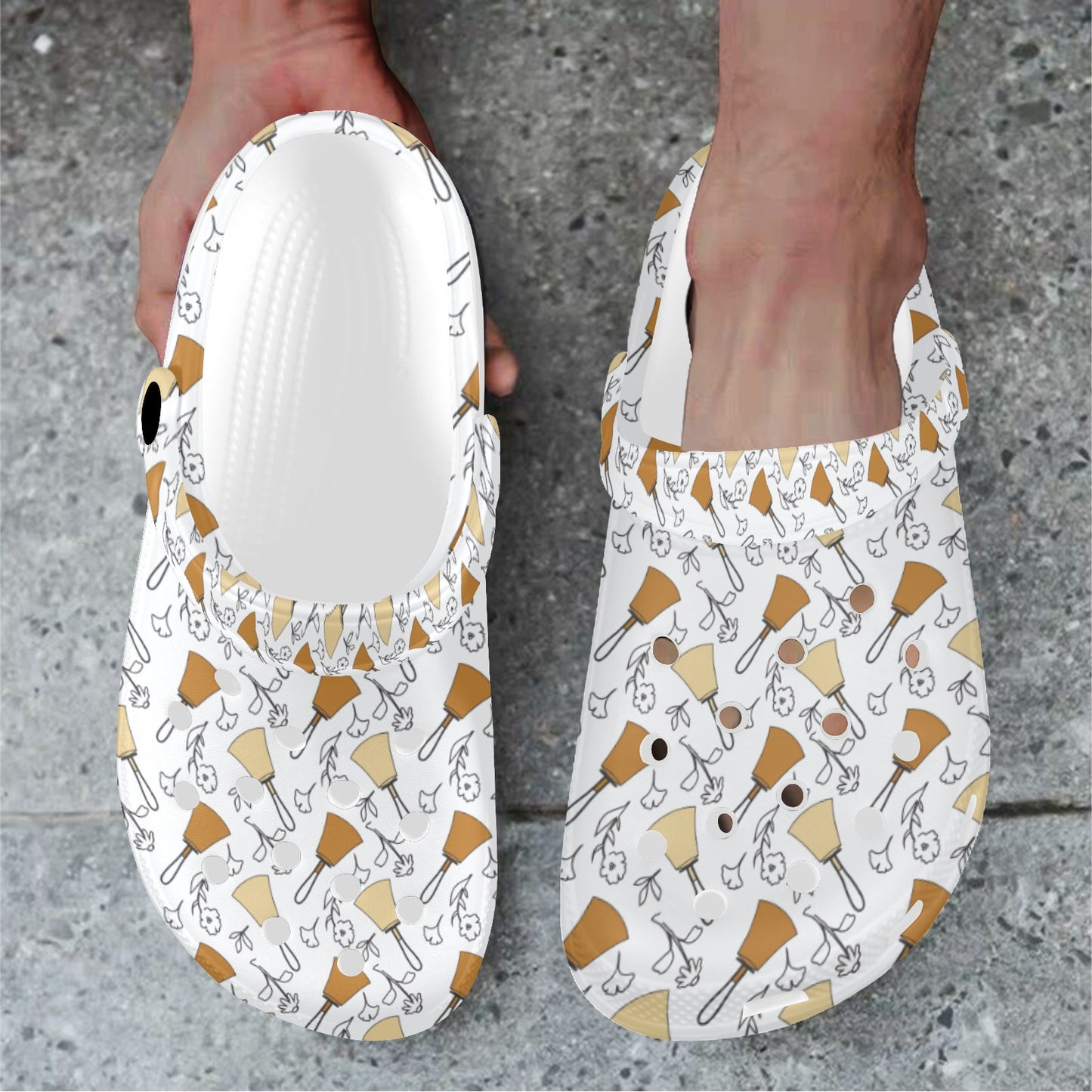 Bell Floral Black & White Custom Print Adults Clogs