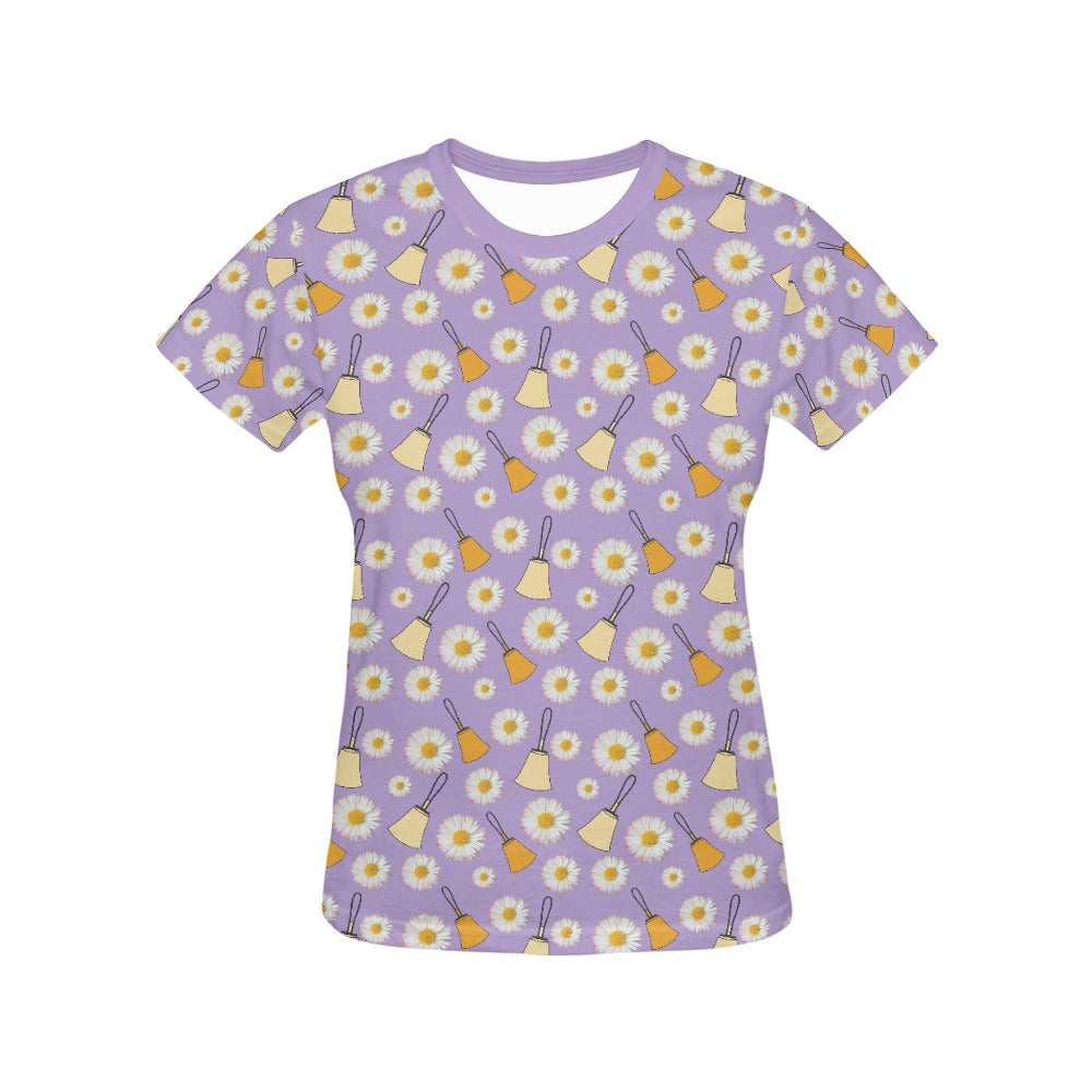 Purple Handbells & Daisies Women's All Over Print T-shirt