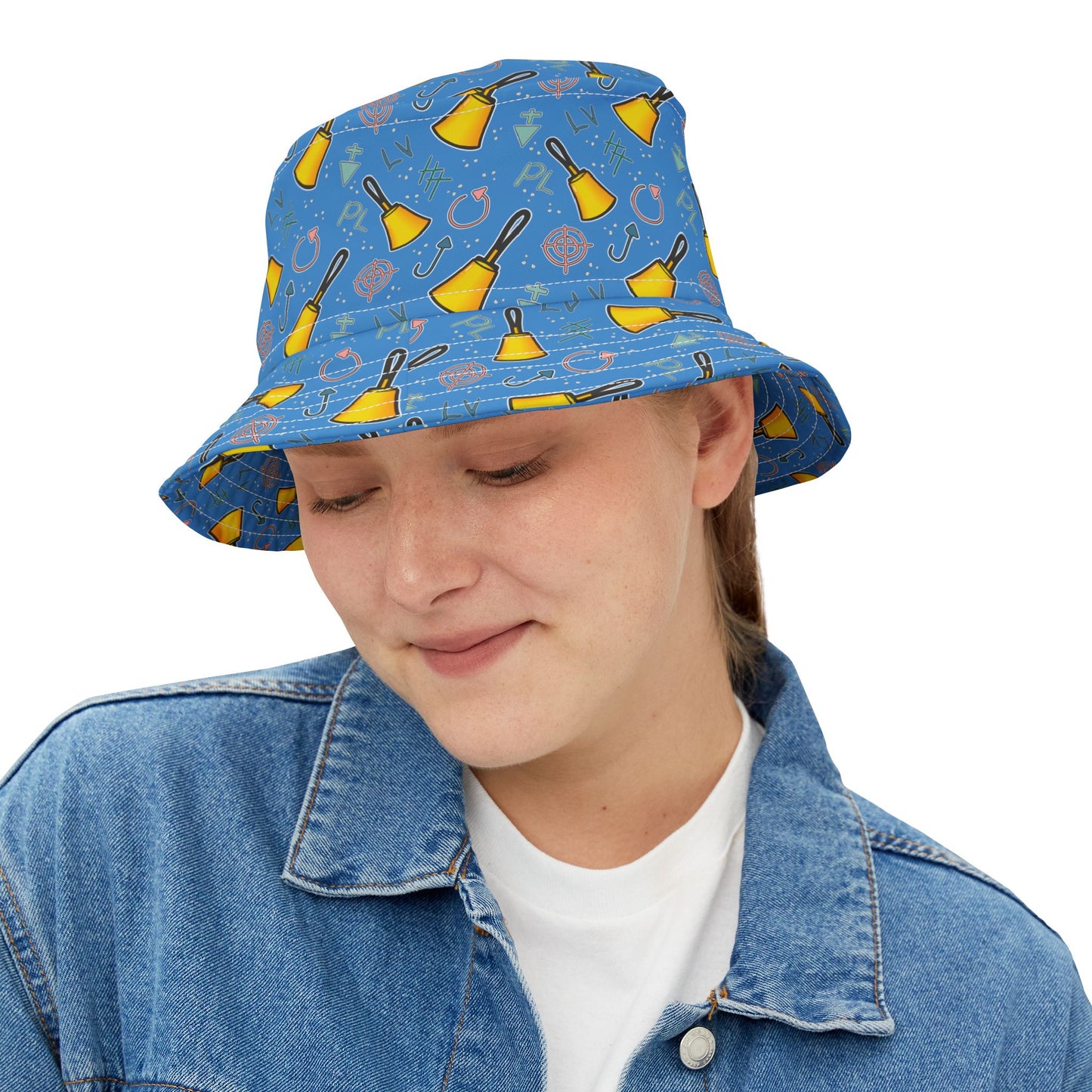 Blue Handbell Pattern Bucket Hat for Summer Fun