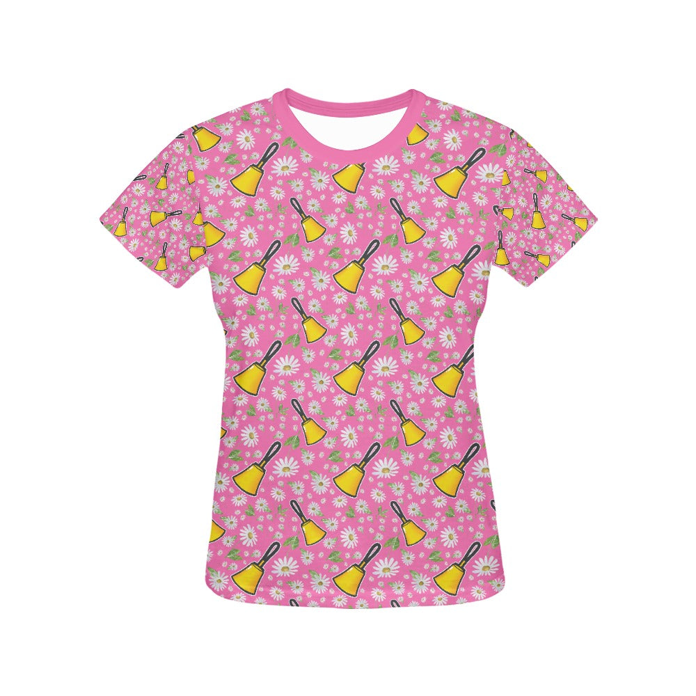 Pink Handbells & Daisies Women's All Over Print T-shirt