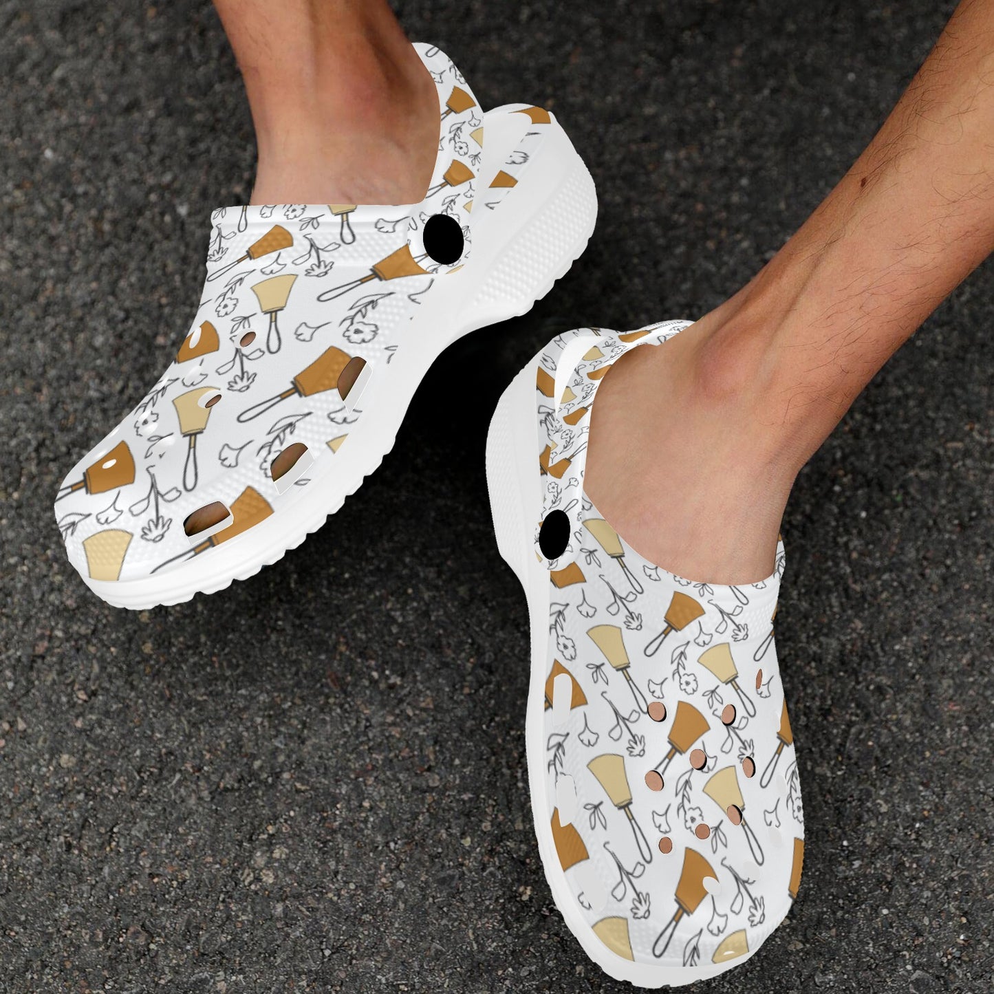 Bell Floral Black & White Custom Print Adults Clogs