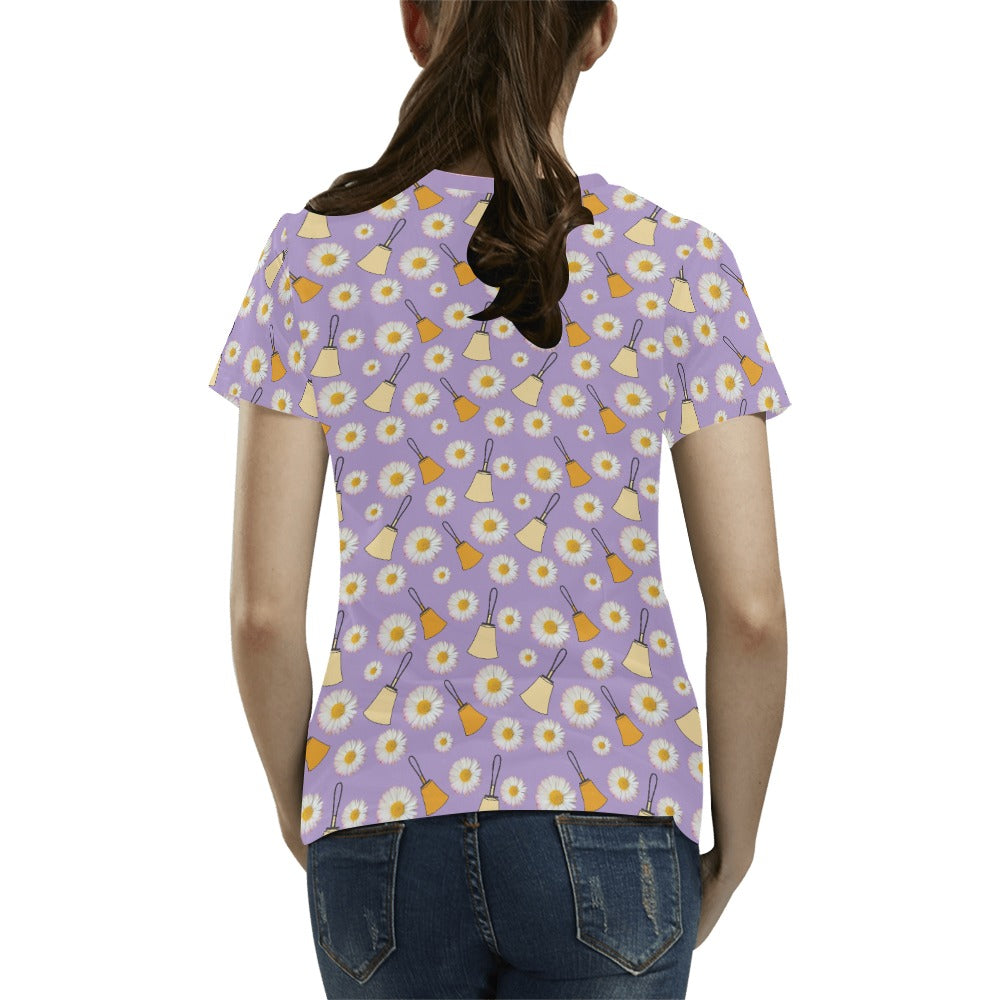 Purple Handbells & Daisies Women's All Over Print T-shirt