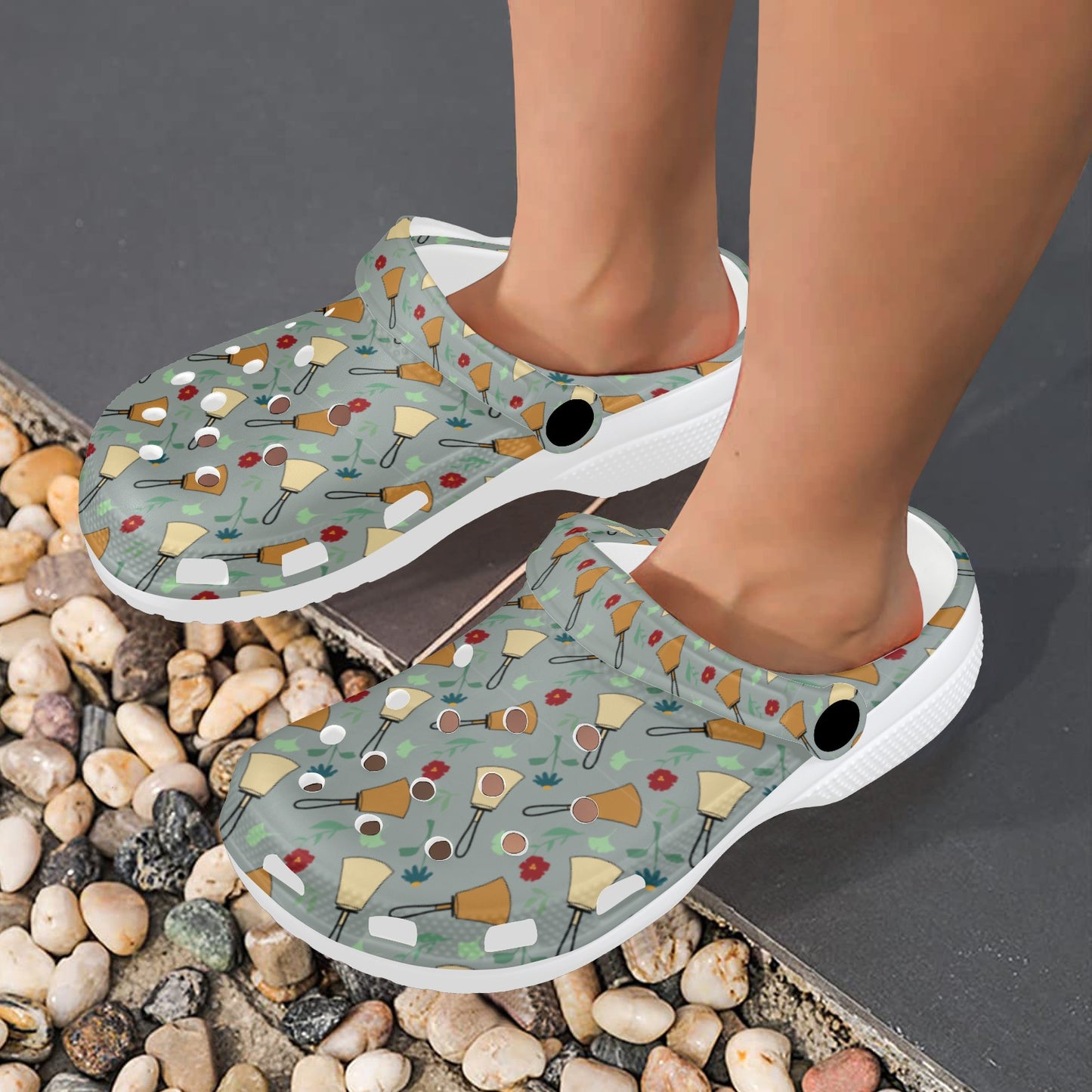 Bell Floral Light Blue Print Adults Clogs