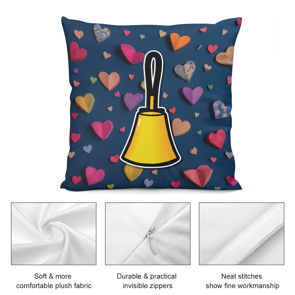 Handbell & Hearts Plush pillow case (double-sided design)