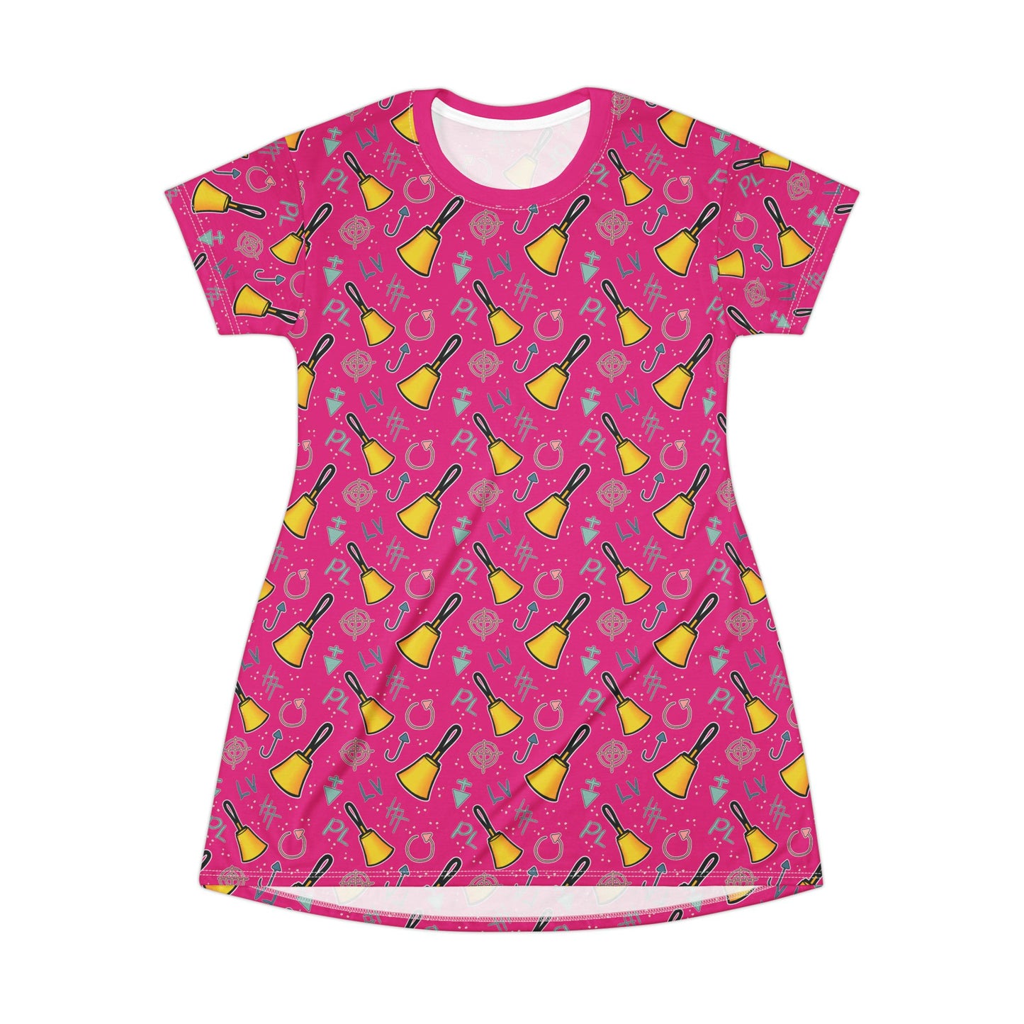 T-Shirt Dress - Cartoon Handbell print - Pink