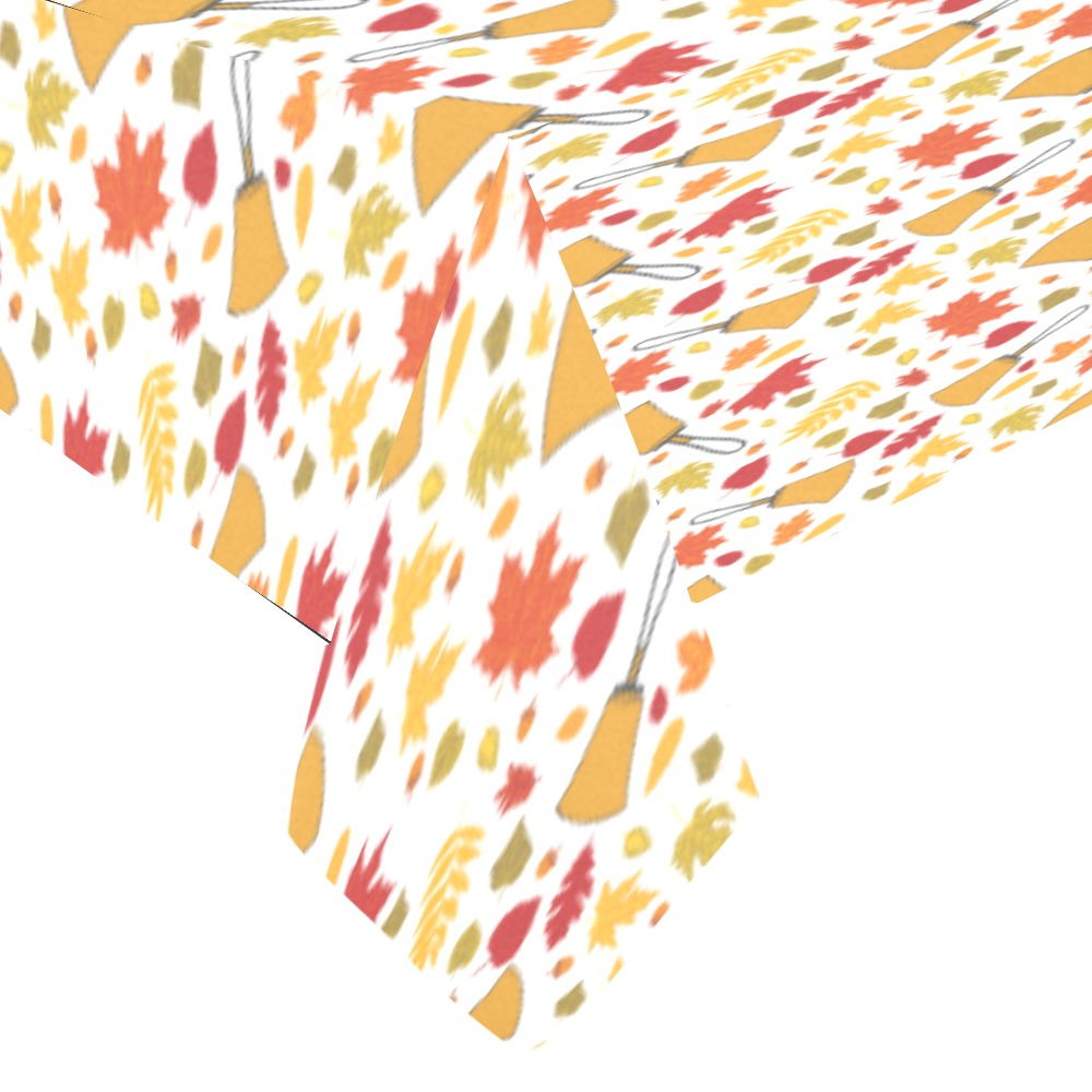 Handbell Falling Leaves White Tablecloth 104"x60"