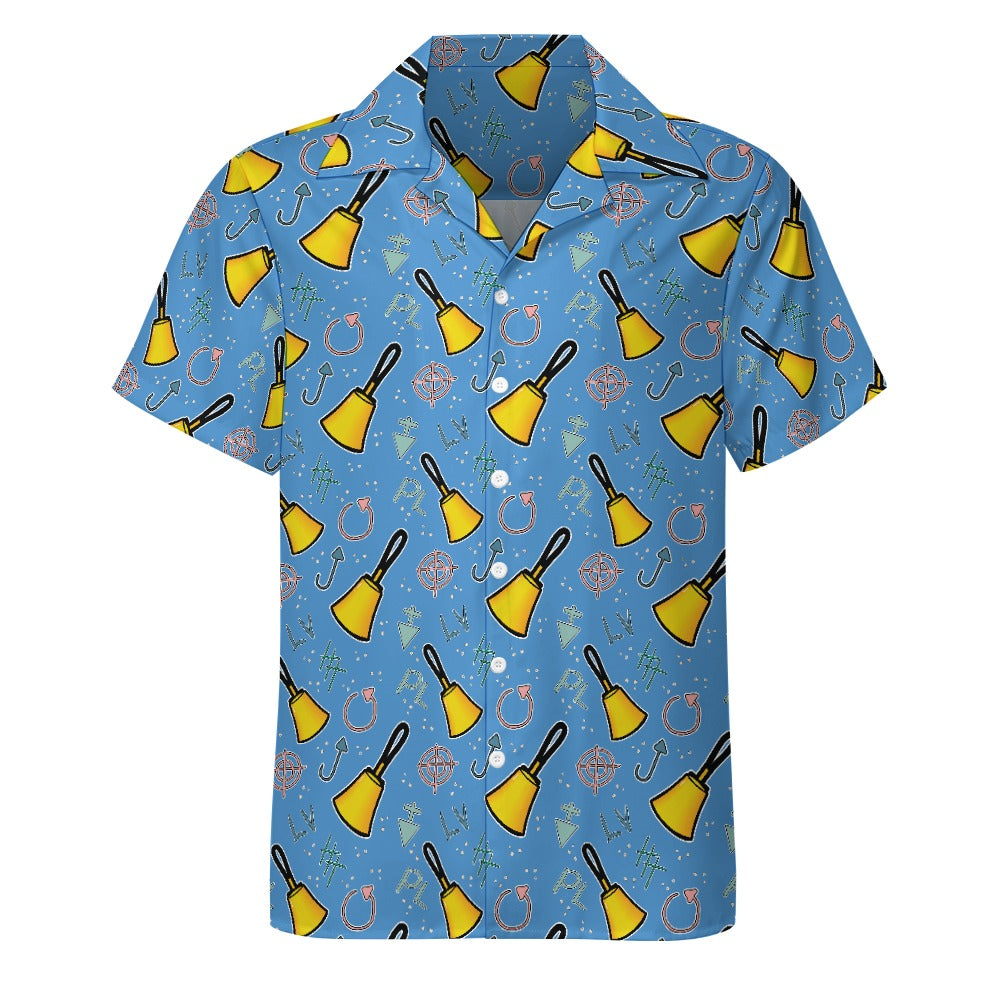 Cartoon Handbell Cuban collar shirt - blue