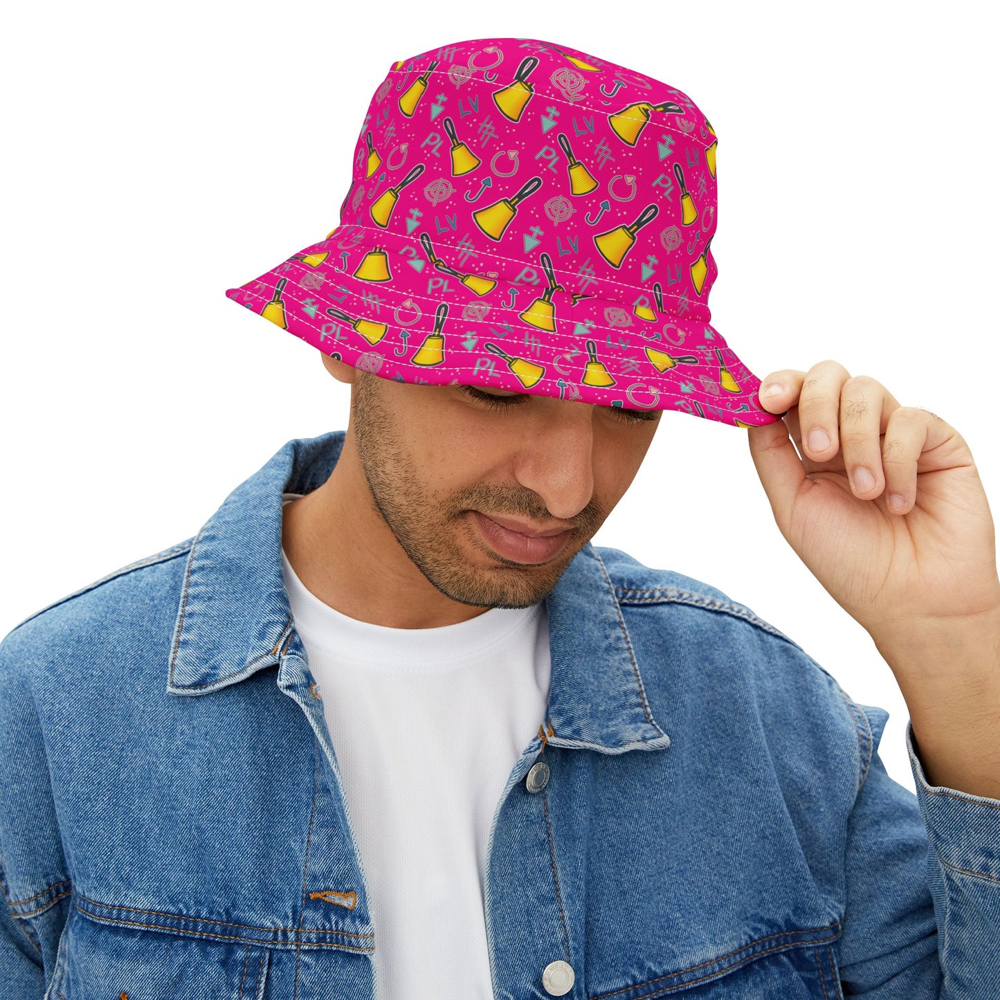 Bucket Hat - Cartoon Handbell Print Pink