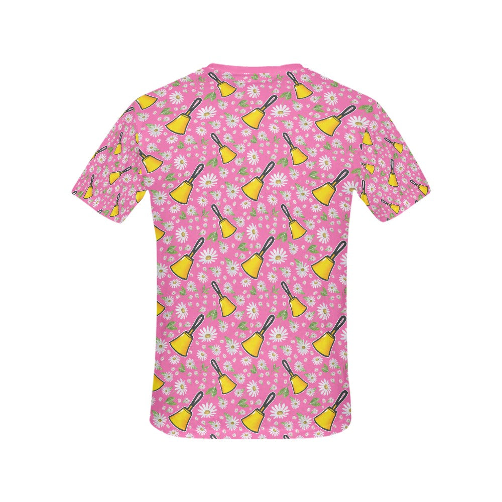 Pink Handbells & Daisies Women's All Over Print T-shirt