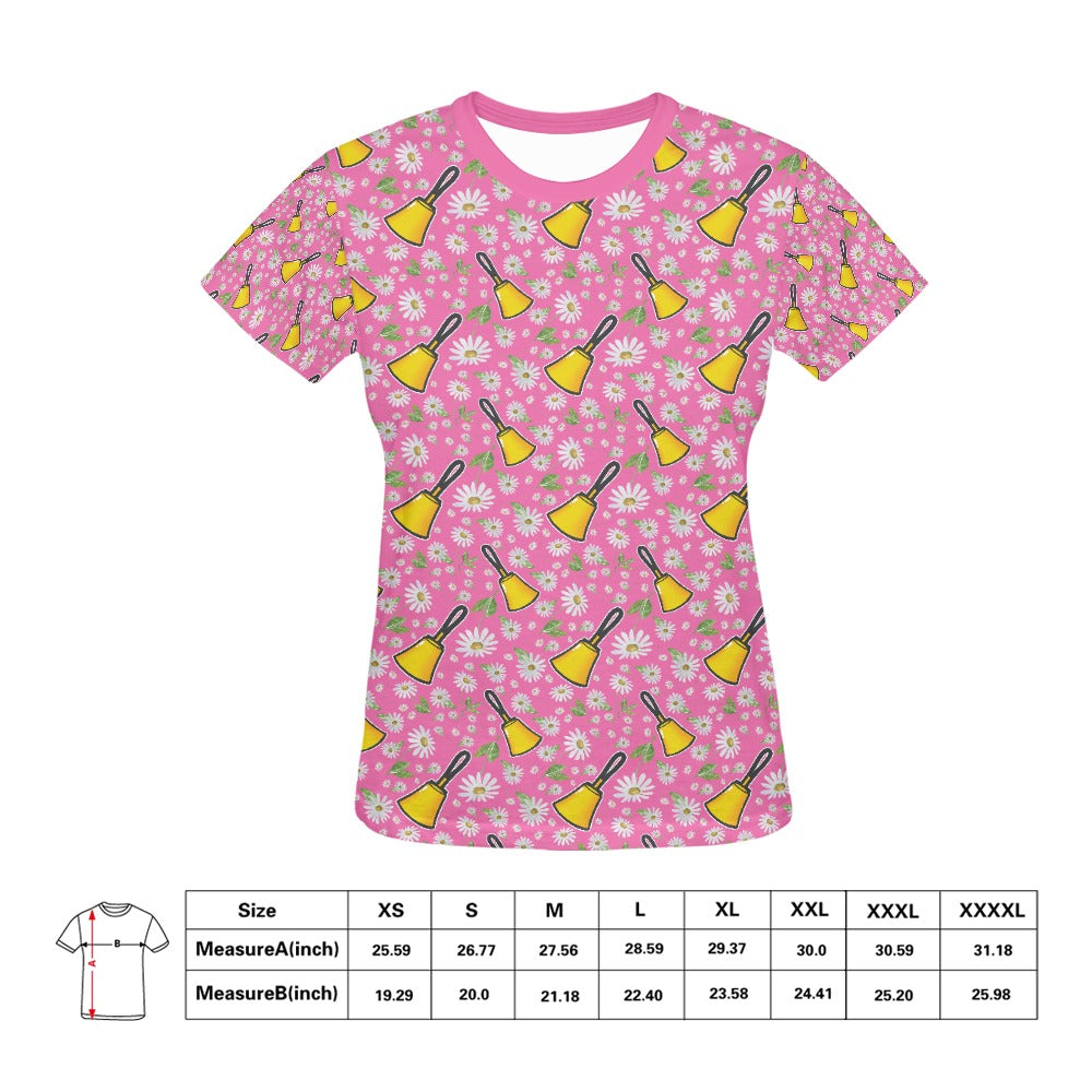 Pink Handbells & Daisies Women's All Over Print T-shirt