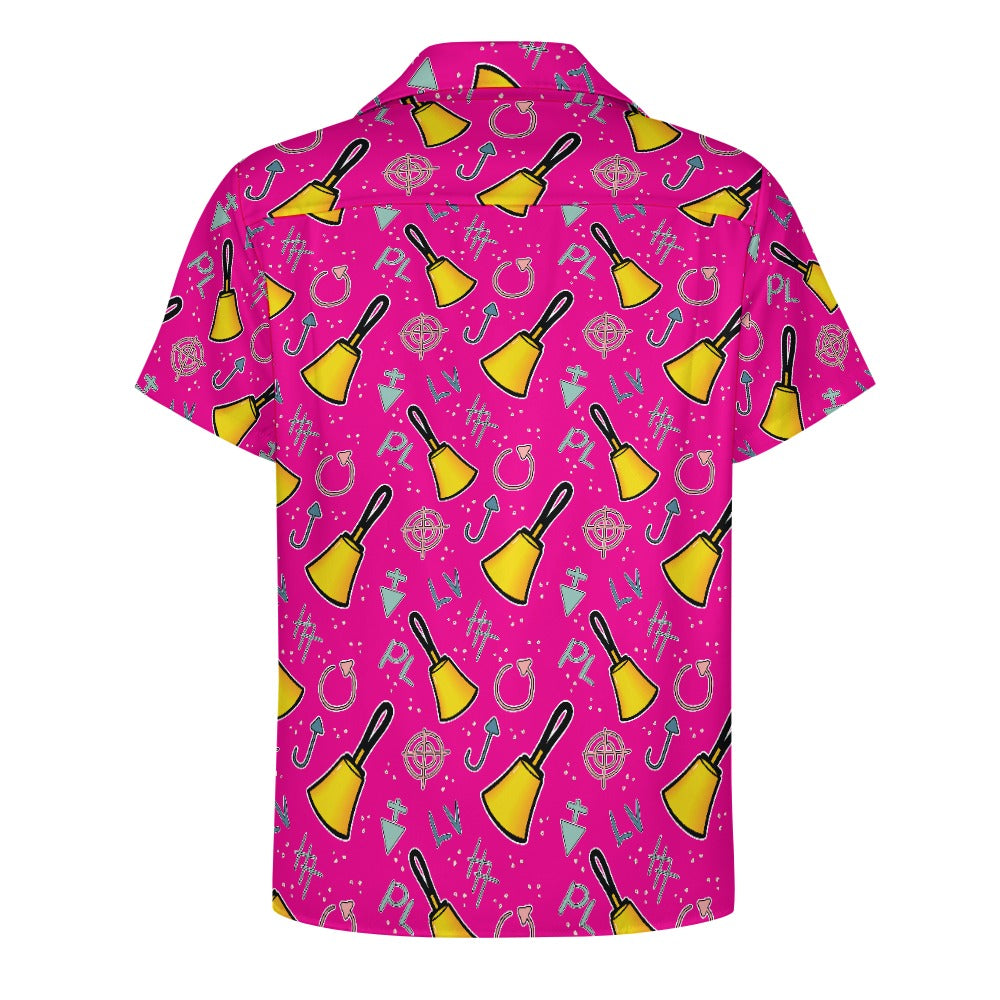 Cartoon Handbell Cuban collar shirt - Pink