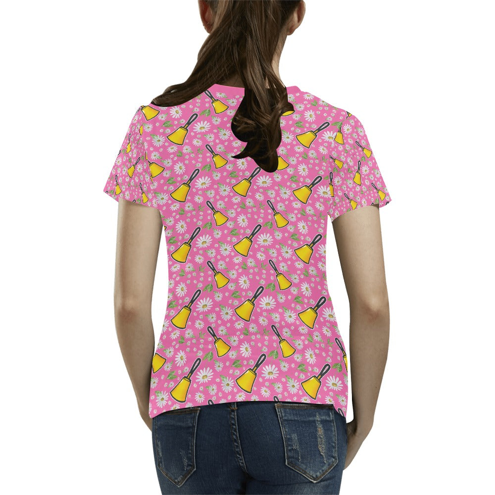 Pink Handbells & Daisies Women's All Over Print T-shirt