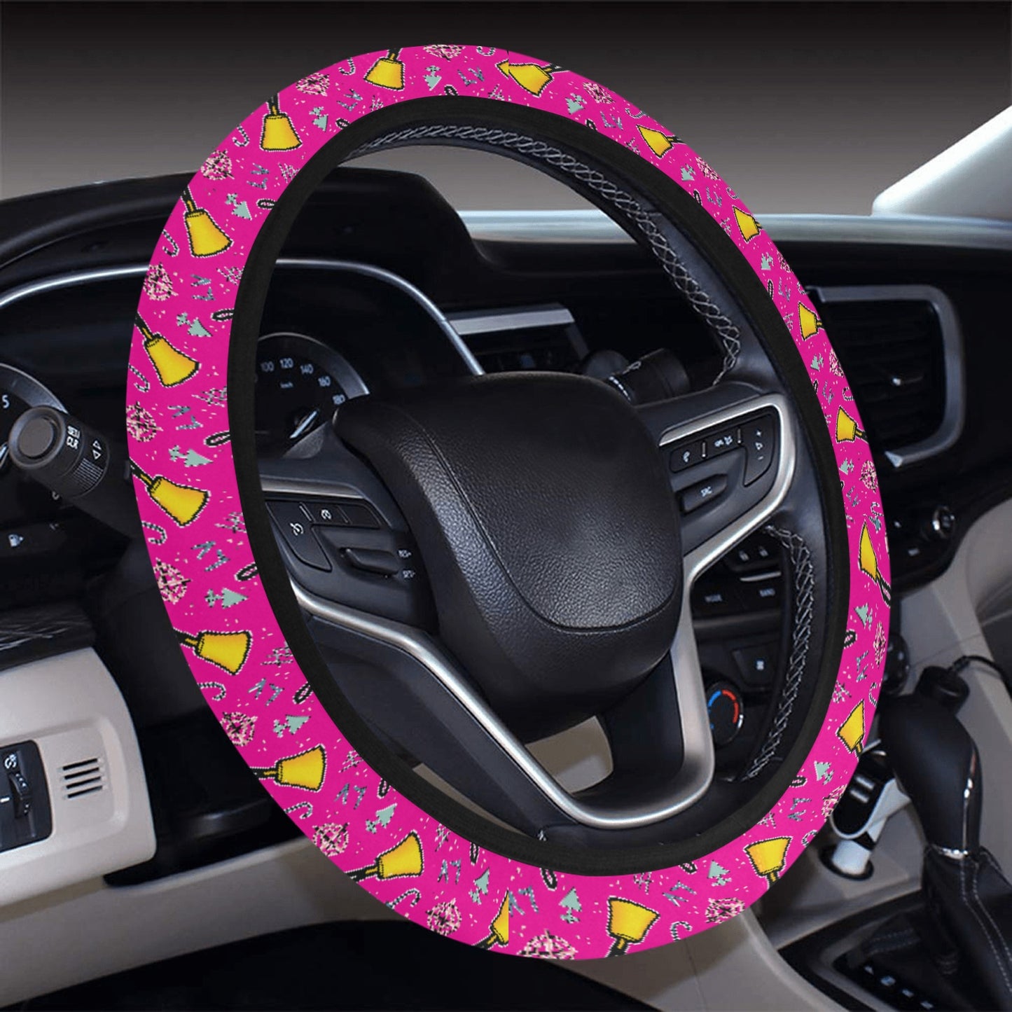 Cartoon Handbell Pink Steering Wheel Cover