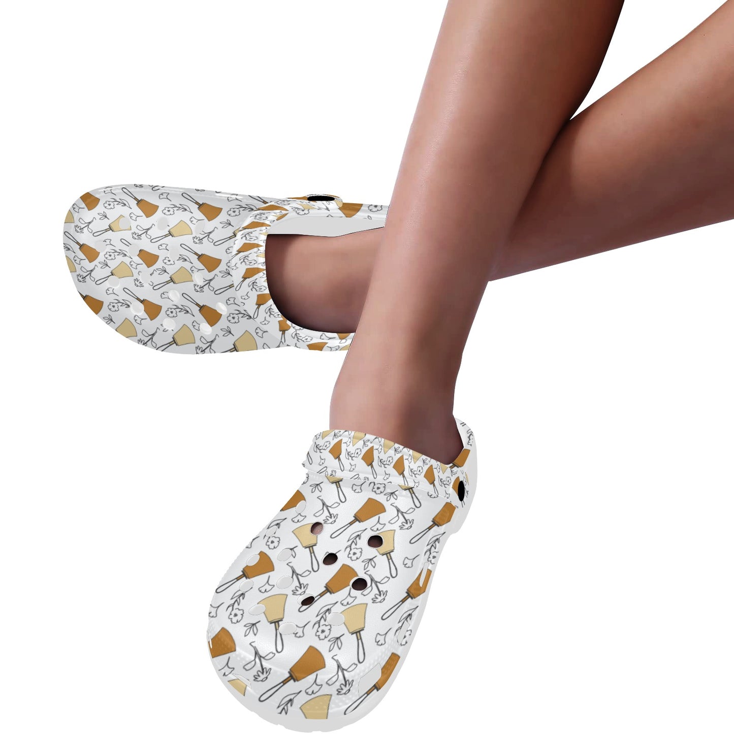 Bell Floral Black & White Custom Print Adults Clogs