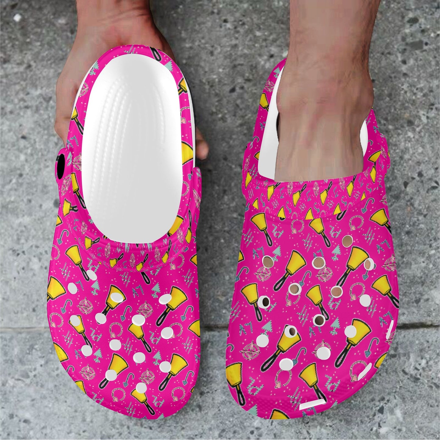 Cartoon Handbell Print Adults Clogs