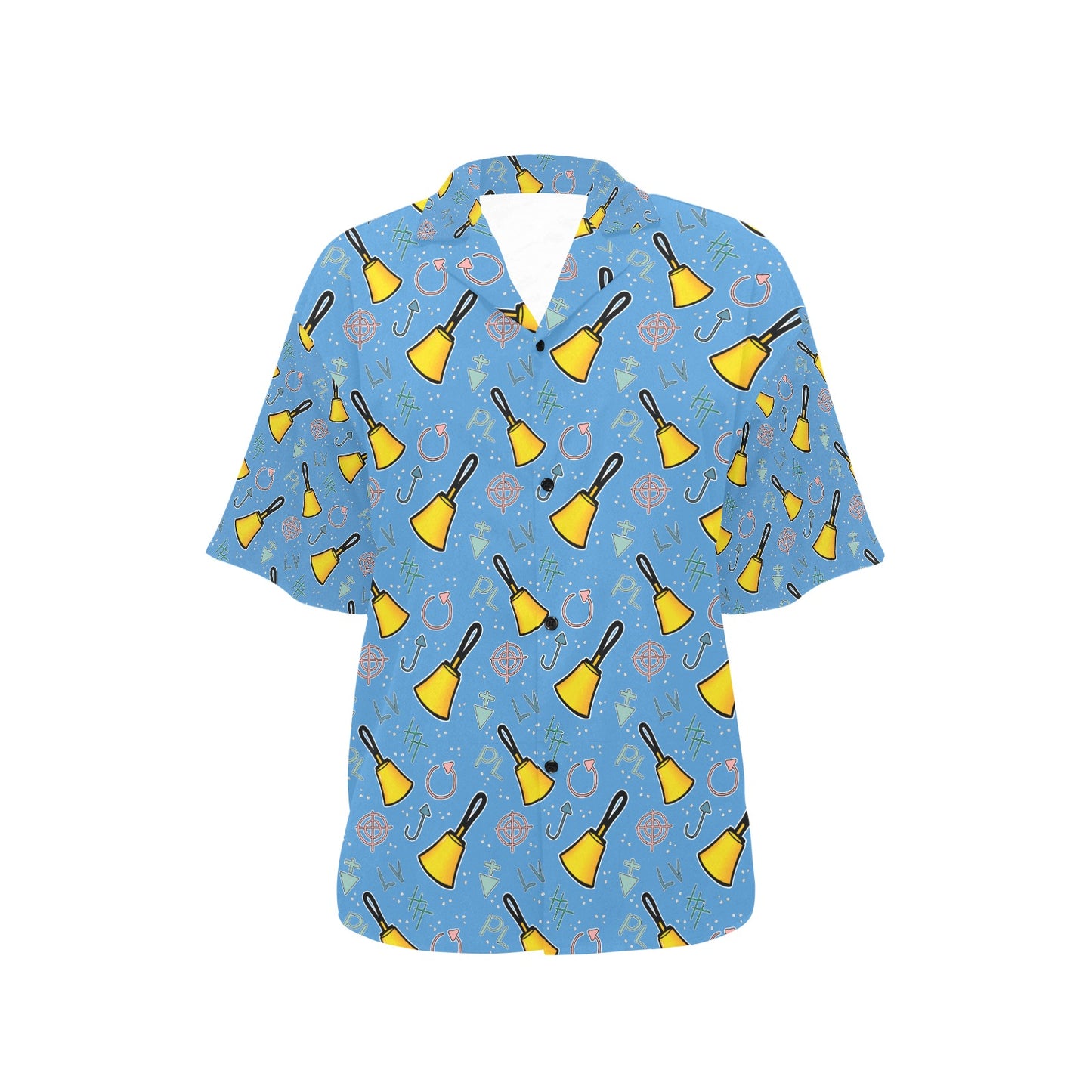 Cartoon Handbell Hawaiian Shirt for Women - Blue