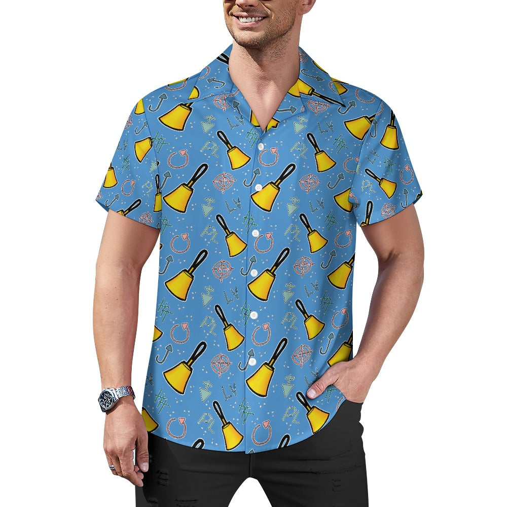 Cartoon Handbell Cuban collar shirt - blue