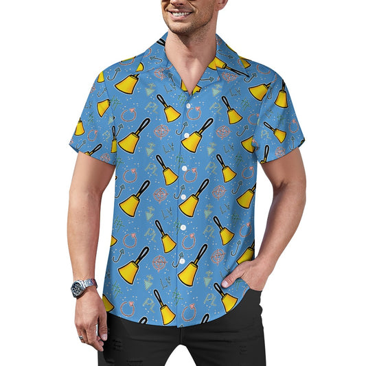 Cartoon Handbell Cuban collar shirt - blue