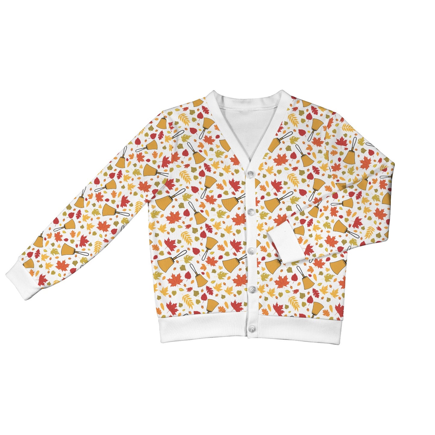 Handbell Falling Leaves White Women's Cardigan