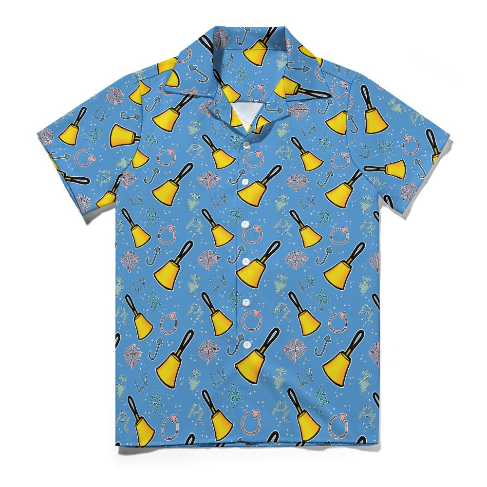 Cartoon Handbell Cuban collar shirt - blue