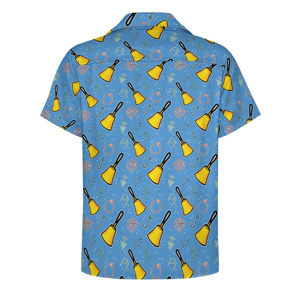 Cartoon Handbell Cuban collar shirt - blue