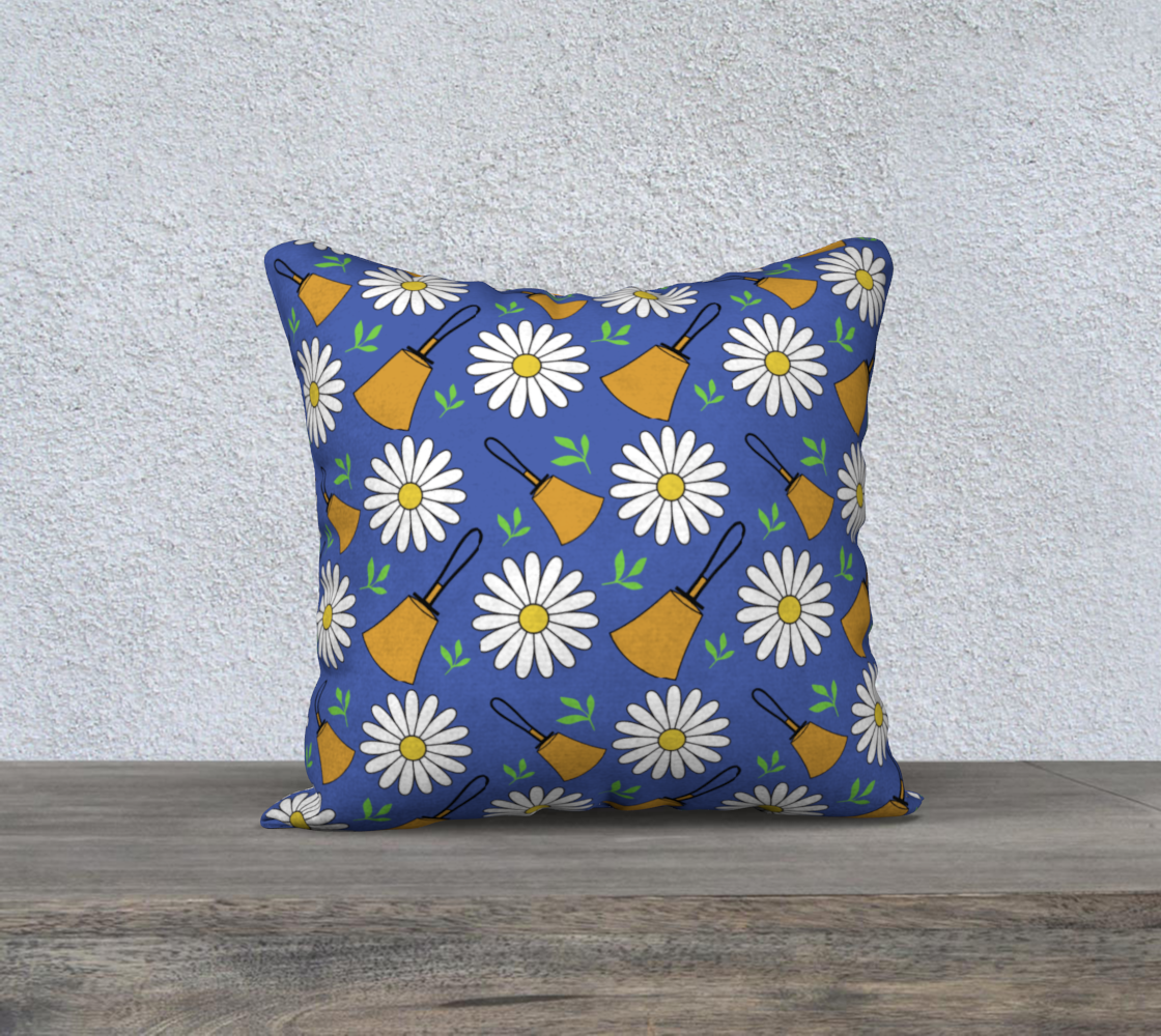 Bells & Daisy Blue 18x18 pillow cover