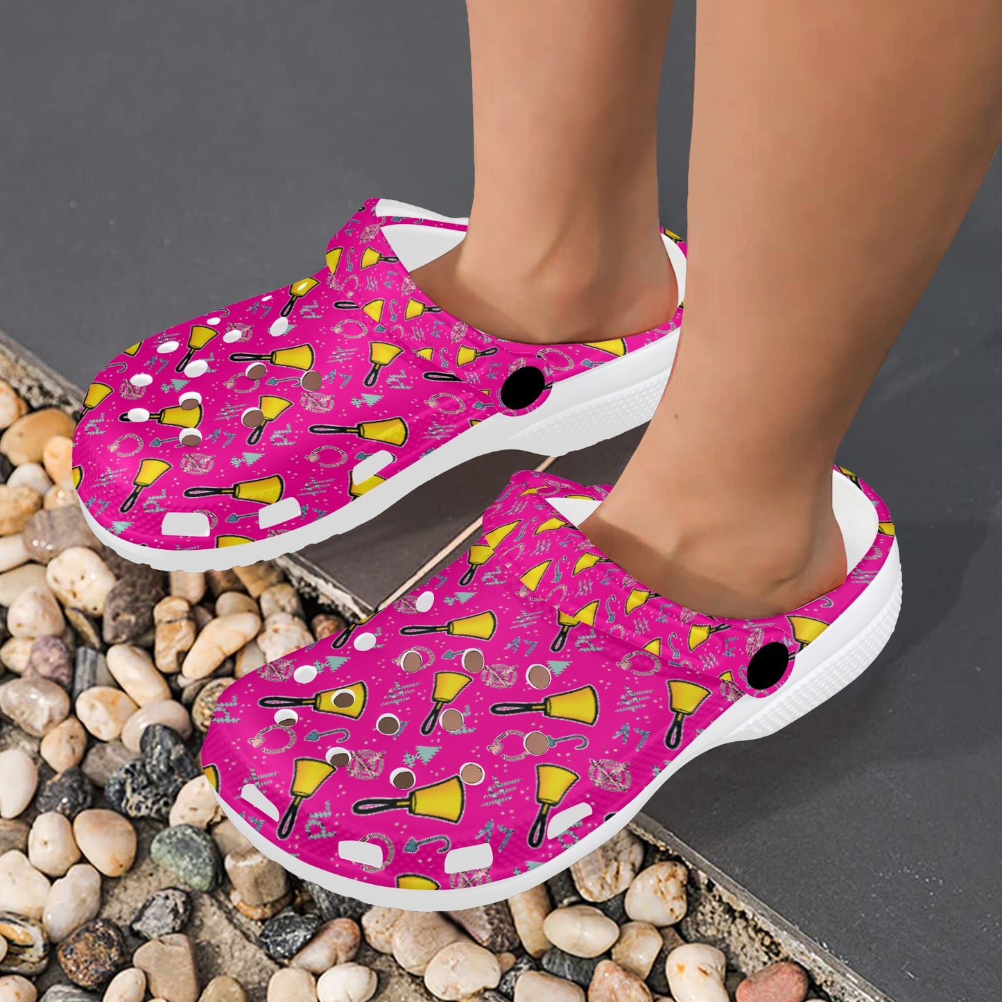 Cartoon Handbell Print Adults Clogs