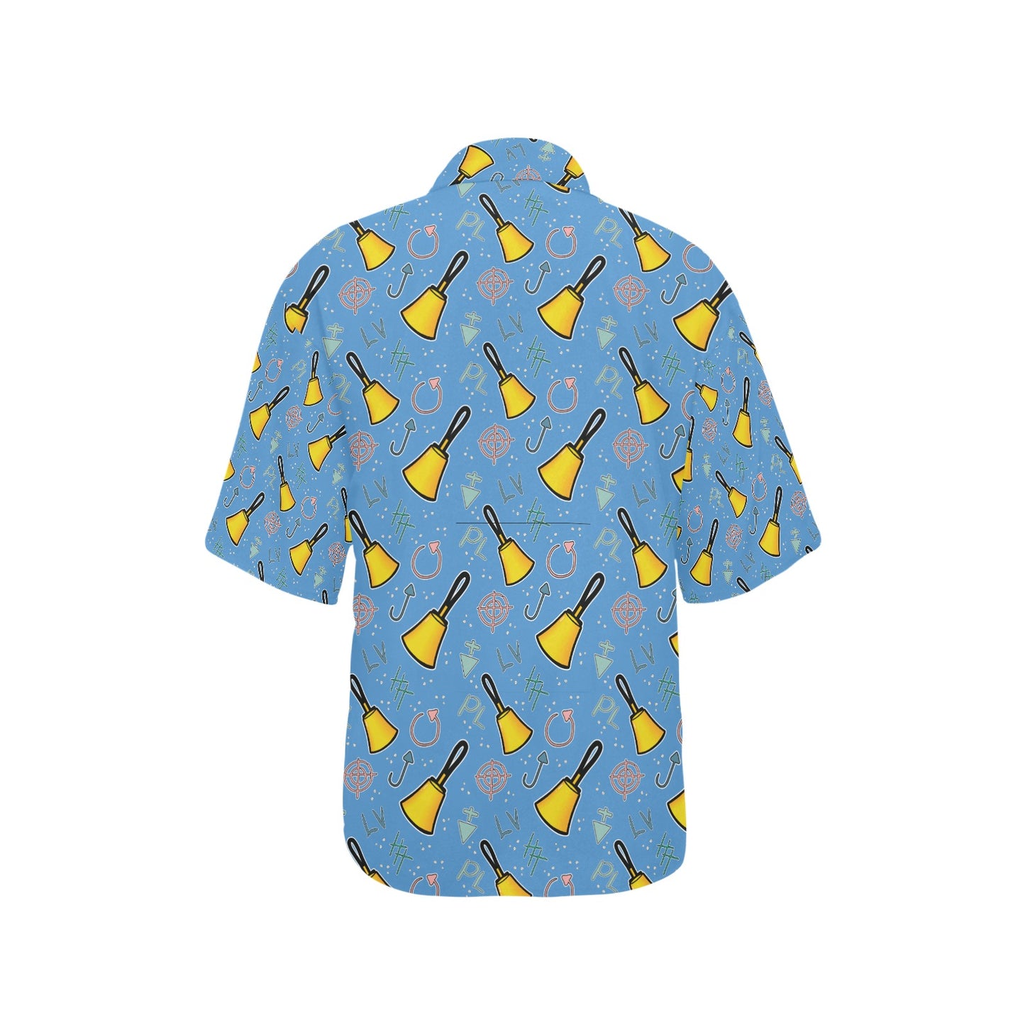 Cartoon Handbell Hawaiian Shirt for Women - Blue